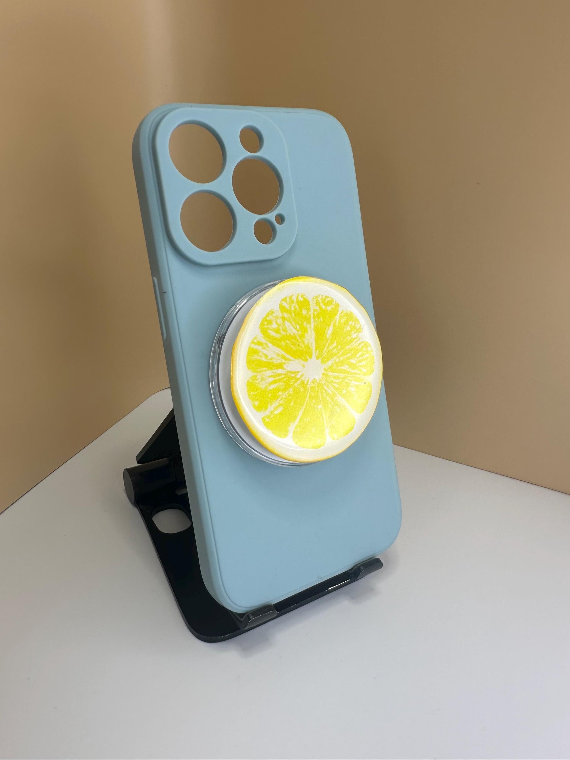 Lemon Phone Grip - Cute Aesthetic Phone Holder for iPhone & Android | Citrus Fruit Stand | Summer Vibes Gift | Yellow Grip for Phone Cas